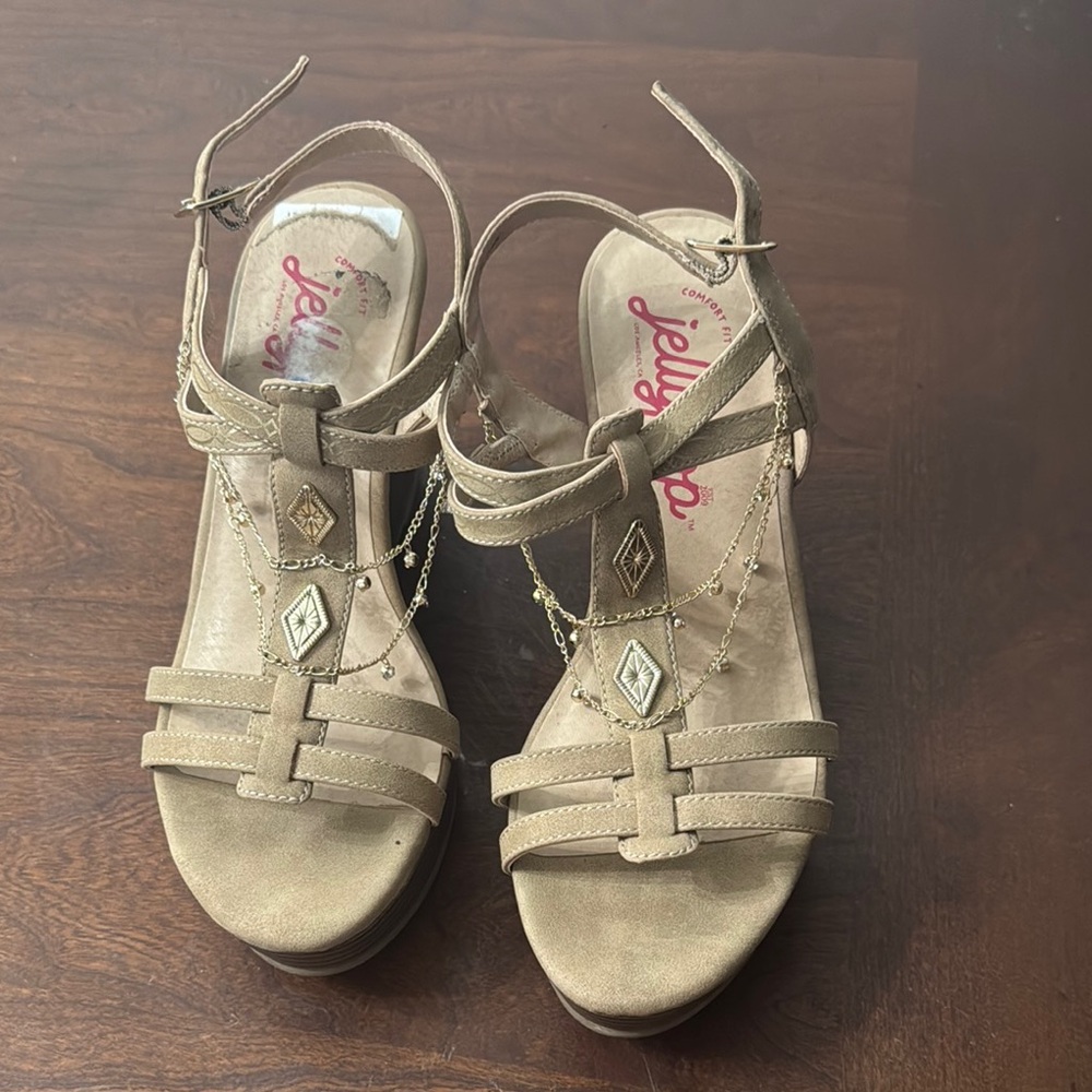 Jellypop Tan Strappy Sandals with Chain Detail